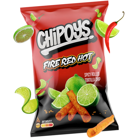 Chipoys Fire Red Hot Rolled Tortilla Chips (113.4g) Mexican Import (BEST BEFORE 06/01/24)